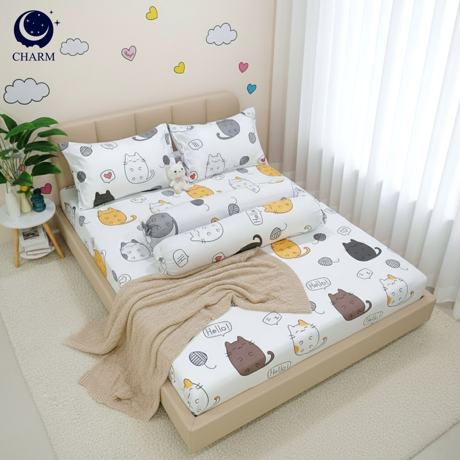 CHARM ชุดผ้าปูที่นอน + ผ้านวม 3.5 ฟุต 4 ชิ้น ลาย CHUBBY CAT คอลเลคชั่น DREAMY_2